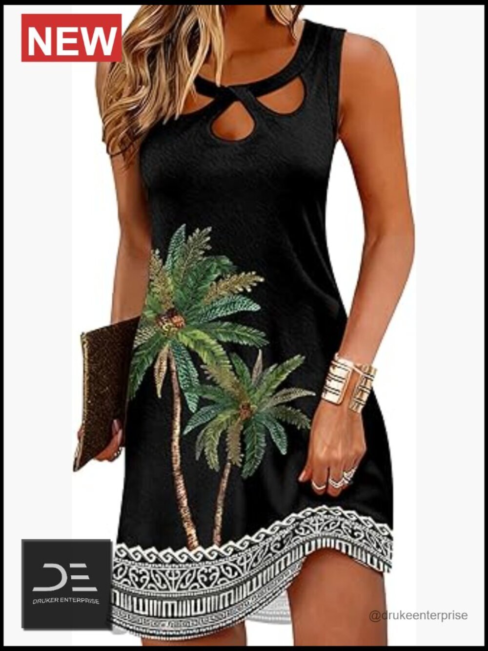 Women's Hollow Out Crew Neck Sleeveless Mini Summer Dress Flowy Casual